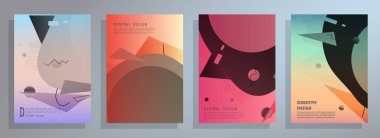 Broşür yaratıcı tasarım. Kapaklı, arka ve iç sayfalı çok amaçlı şablon. Moda minimalist düz geometrik tasarım. Dikey biçim a4.