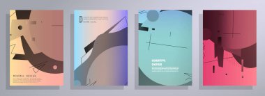 Broşür yaratıcı tasarım. Kapaklı, arka ve iç sayfalı çok amaçlı şablon. Moda minimalist düz geometrik tasarım. Dikey biçim a4.