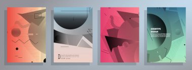 Broşür yaratıcı tasarım. Kapaklı, arka ve iç sayfalı çok amaçlı şablon. Moda minimalist düz geometrik tasarım. Dikey biçim a4.