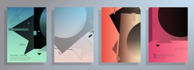 Broşür yaratıcı tasarım. Kapaklı, arka ve iç sayfalı çok amaçlı şablon. Moda minimalist düz geometrik tasarım. Dikey biçim a4.