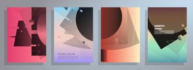 Broşür yaratıcı tasarım. Kapaklı, arka ve iç sayfalı çok amaçlı şablon. Moda minimalist düz geometrik tasarım. Dikey biçim a4.
