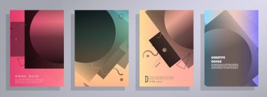 Broşür yaratıcı tasarım. Kapaklı, arka ve iç sayfalı çok amaçlı şablon. Moda minimalist düz geometrik tasarım. Dikey biçim a4.