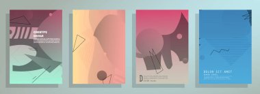 Broşür yaratıcı tasarım. Kapaklı, arka ve iç sayfalı çok amaçlı şablon. Moda minimalist düz geometrik tasarım. Dikey biçim a4.