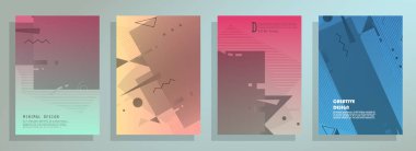 Broşür yaratıcı tasarım. Kapaklı, arka ve iç sayfalı çok amaçlı şablon. Moda minimalist düz geometrik tasarım. Dikey biçim a4.