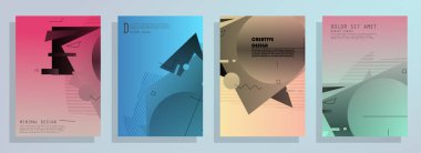 Broşür yaratıcı tasarım. Kapaklı, arka ve iç sayfalı çok amaçlı şablon. Moda minimalist düz geometrik tasarım. Dikey biçim a4.