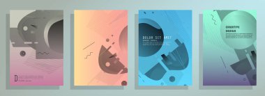 Broşür yaratıcı tasarım. Kapaklı, arka ve iç sayfalı çok amaçlı şablon. Moda minimalist düz geometrik tasarım. Dikey biçim a4.