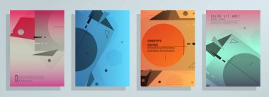 Broşür yaratıcı tasarım. Kapaklı, arka ve iç sayfalı çok amaçlı şablon. Moda minimalist düz geometrik tasarım. Dikey biçim a4.