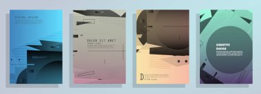 Broşür yaratıcı tasarım. Kapaklı, arka ve iç sayfalı çok amaçlı şablon. Moda minimalist düz geometrik tasarım. Dikey biçim a4.