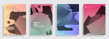 Broşür yaratıcı tasarım. Kapaklı, arka ve iç sayfalı çok amaçlı şablon. Moda minimalist düz geometrik tasarım. Dikey biçim a4.