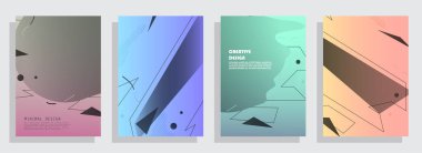 Broşür yaratıcı tasarım. Kapaklı, arka ve iç sayfalı çok amaçlı şablon. Moda minimalist düz geometrik tasarım. Dikey biçim a4.