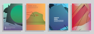Broşür yaratıcı tasarım. Kapaklı, arka ve iç sayfalı çok amaçlı şablon. Moda minimalist düz geometrik tasarım. Dikey biçim a4.