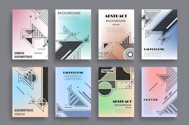 Broşür yaratıcı tasarım. Kapaklı, arka ve iç sayfalı çok amaçlı şablon. Moda minimalist düz geometrik tasarım. Dikey biçim a4.