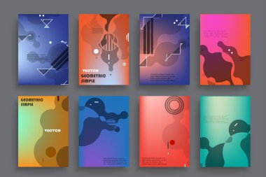 Broşür yaratıcı tasarım. Kapaklı, arka ve iç sayfalı çok amaçlı şablon. Moda minimalist düz geometrik tasarım. Dikey biçim a4.