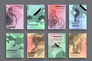 Broşür yaratıcı tasarım. Kapaklı, arka ve iç sayfalı çok amaçlı şablon. Moda minimalist düz geometrik tasarım. Dikey biçim a4.