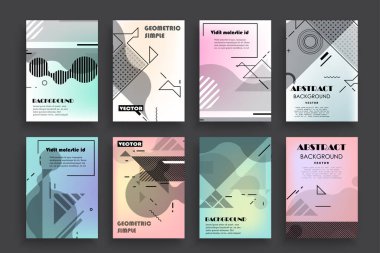 Broşür yaratıcı tasarım. Kapaklı, arka ve iç sayfalı çok amaçlı şablon. Moda minimalist düz geometrik tasarım. Dikey biçim a4.