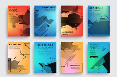 Broşür yaratıcı tasarım. Kapaklı, arka ve iç sayfalı çok amaçlı şablon. Moda minimalist düz geometrik tasarım. Dikey biçim a4.
