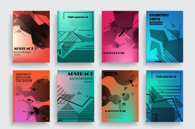 Broşür yaratıcı tasarım. Kapaklı, arka ve iç sayfalı çok amaçlı şablon. Moda minimalist düz geometrik tasarım. Dikey biçim a4.