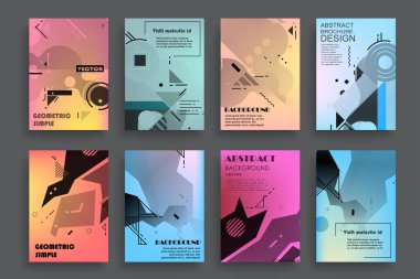 Broşür yaratıcı tasarım. Kapaklı, arka ve iç sayfalı çok amaçlı şablon. Moda minimalist düz geometrik tasarım. Dikey biçim a4.