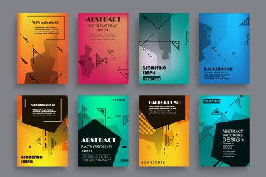 Broşür yaratıcı tasarım. Kapaklı, arka ve iç sayfalı çok amaçlı şablon. Moda minimalist düz geometrik tasarım. Dikey biçim a4.