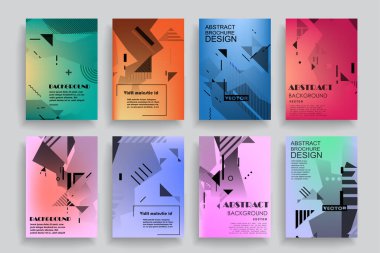 Broşür yaratıcı tasarım. Kapaklı, arka ve iç sayfalı çok amaçlı şablon. Moda minimalist düz geometrik tasarım. Dikey biçim a4.