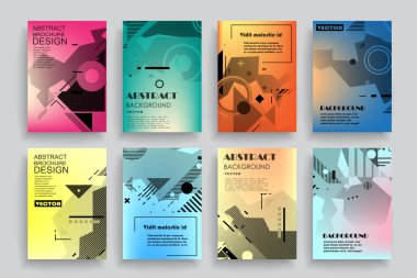 Broşür yaratıcı tasarım. Kapaklı, arka ve iç sayfalı çok amaçlı şablon. Moda minimalist düz geometrik tasarım. Dikey biçim a4.