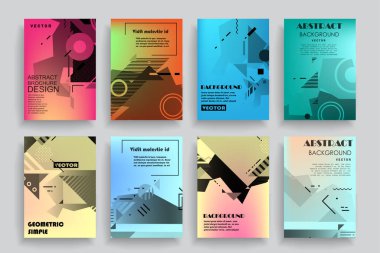 Broşür yaratıcı tasarım. Kapaklı, arka ve iç sayfalı çok amaçlı şablon. Moda minimalist düz geometrik tasarım. Dikey biçim a4.