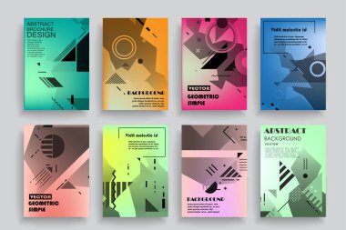 Broşür yaratıcı tasarım. Kapaklı, arka ve iç sayfalı çok amaçlı şablon. Moda minimalist düz geometrik tasarım. Dikey biçim a4.