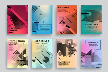 Broşür yaratıcı tasarım. Kapaklı, arka ve iç sayfalı çok amaçlı şablon. Moda minimalist düz geometrik tasarım. Dikey biçim a4.