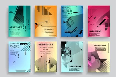 Broşür yaratıcı tasarım. Kapaklı, arka ve iç sayfalı çok amaçlı şablon. Moda minimalist düz geometrik tasarım. Dikey biçim a4.