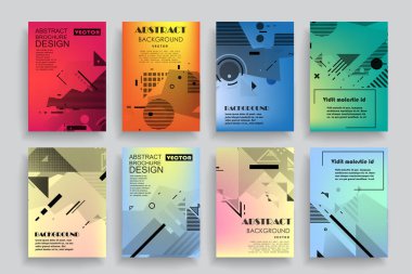 Broşür yaratıcı tasarım. Kapaklı, arka ve iç sayfalı çok amaçlı şablon. Moda minimalist düz geometrik tasarım. Dikey biçim a4.