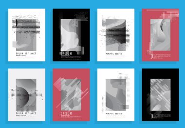 Broşür yaratıcı tasarım. Kapaklı, arka ve iç sayfalı çok amaçlı şablon. Moda minimalist düz geometrik tasarım. Dikey biçim a4.