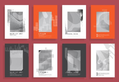 Broşür yaratıcı tasarım. Kapaklı, arka ve iç sayfalı çok amaçlı şablon. Moda minimalist düz geometrik tasarım. Dikey biçim a4.