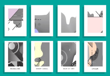 Broşür yaratıcı tasarım. Kapaklı, arka ve iç sayfalı çok amaçlı şablon. Moda minimalist düz geometrik tasarım. Dikey biçim a4.