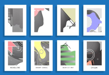 Broşür yaratıcı tasarım. Kapaklı, arka ve iç sayfalı çok amaçlı şablon. Moda minimalist düz geometrik tasarım. Dikey biçim a4.