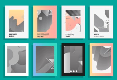 Broşür yaratıcı tasarım. Kapaklı, arka ve iç sayfalı çok amaçlı şablon. Moda minimalist düz geometrik tasarım. Dikey biçim a4.