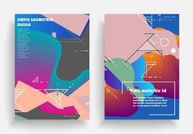 Bauhaus, Memphis ve hipster stili grafik geometrik elementlerle kaplanmış şablonlar. Pankartlar, broşürler, posterler, kapaklar ve afişler için uygulanabilir.