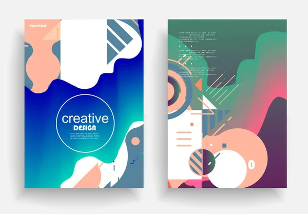 Bauhaus, Memphis ve hipster stili grafik geometrik elementlerle kaplanmış şablonlar. Pankartlar, broşürler, posterler, kapaklar ve afişler için uygulanabilir.