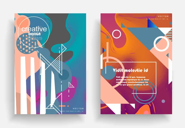 Covers Templates Set Bauhaus Memphis Hipster Style Graphic Geometric Elements — 스톡 벡터