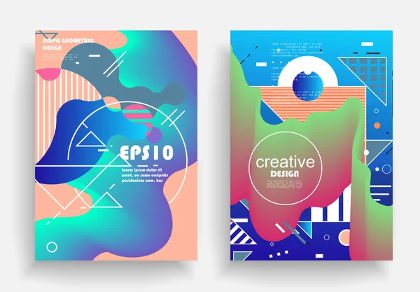 Bauhaus, Memphis ve hipster stili grafik geometrik elementlerle kaplanmış şablonlar. Pankartlar, broşürler, posterler, kapaklar ve afişler için uygulanabilir.