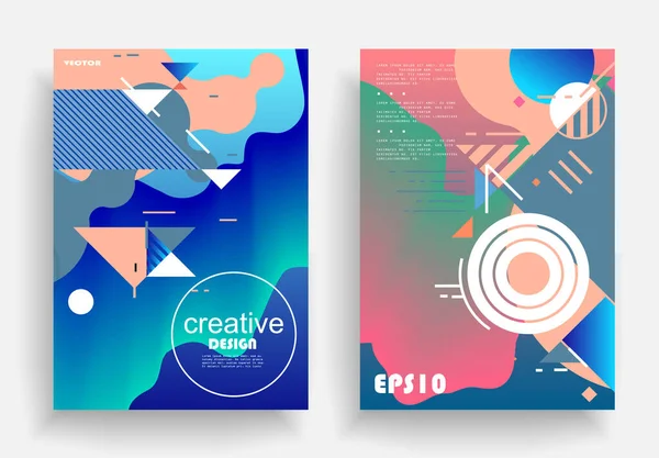 Covers Templates Set Bauhaus Memphis Hipster Style Graphic Geometric Elements — 스톡 벡터