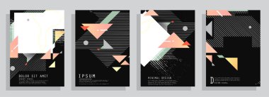 Bauhaus, Memphis ve hipster stili grafik geometrik elementlerle kaplanmış şablonlar. Pankartlar, broşürler, posterler, kapaklar ve afişler için uygulanabilir.