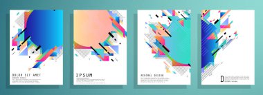 Grafik geometrik elementlerle kaplanmış şablonlar. Broşürler, posterler, kapaklar ve afişler için kullanılabilir. Vektör illüstrasyonları.