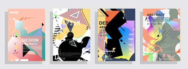 Covers Templates Set Bauhaus Memphis Hipster Style Graphic Geometric Elements — Διανυσματικό Αρχείο