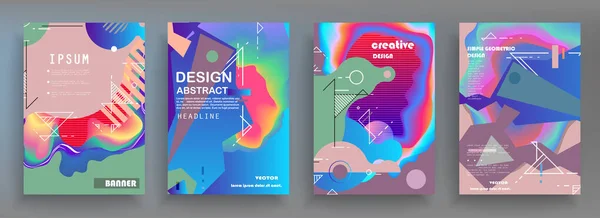 Bauhaus, Memphis ve hipster stili grafik geometrik elementlerle kaplanmış şablonlar. Pankartlar, broşürler, posterler, kapaklar ve afişler için uygulanabilir.