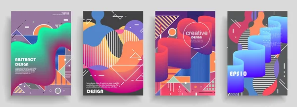 Bauhaus, Memphis ve hipster stili grafik geometrik elementlerle kaplanmış şablonlar. Pankartlar, broşürler, posterler, kapaklar ve afişler için uygulanabilir.