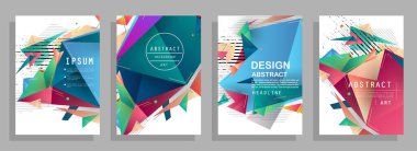 Grafik geometrik elementlerle kaplanmış şablonlar. Broşürler, posterler, kapaklar ve afişler için kullanılabilir. Vektör illüstrasyonları.