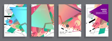 Grafik geometrik elementlerle kaplanmış şablonlar. Broşürler, posterler, kapaklar ve afişler için kullanılabilir. Vektör illüstrasyonları.