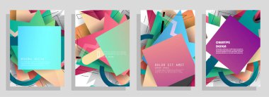 Grafik geometrik elementlerle kaplanmış şablonlar. Broşürler, posterler, kapaklar ve afişler için kullanılabilir. Vektör illüstrasyonları.