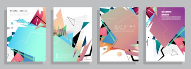 Grafik geometrik elementlerle kaplanmış şablonlar. Broşürler, posterler, kapaklar ve afişler için kullanılabilir. Vektör illüstrasyonları.