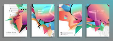 Grafik geometrik elementlerle kaplanmış şablonlar. Broşürler, posterler, kapaklar ve afişler için kullanılabilir. Vektör illüstrasyonları.